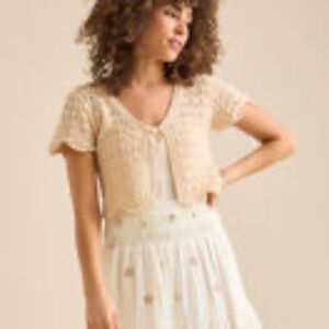 Altar'd State Knit Tan Shrug with Tie Closure